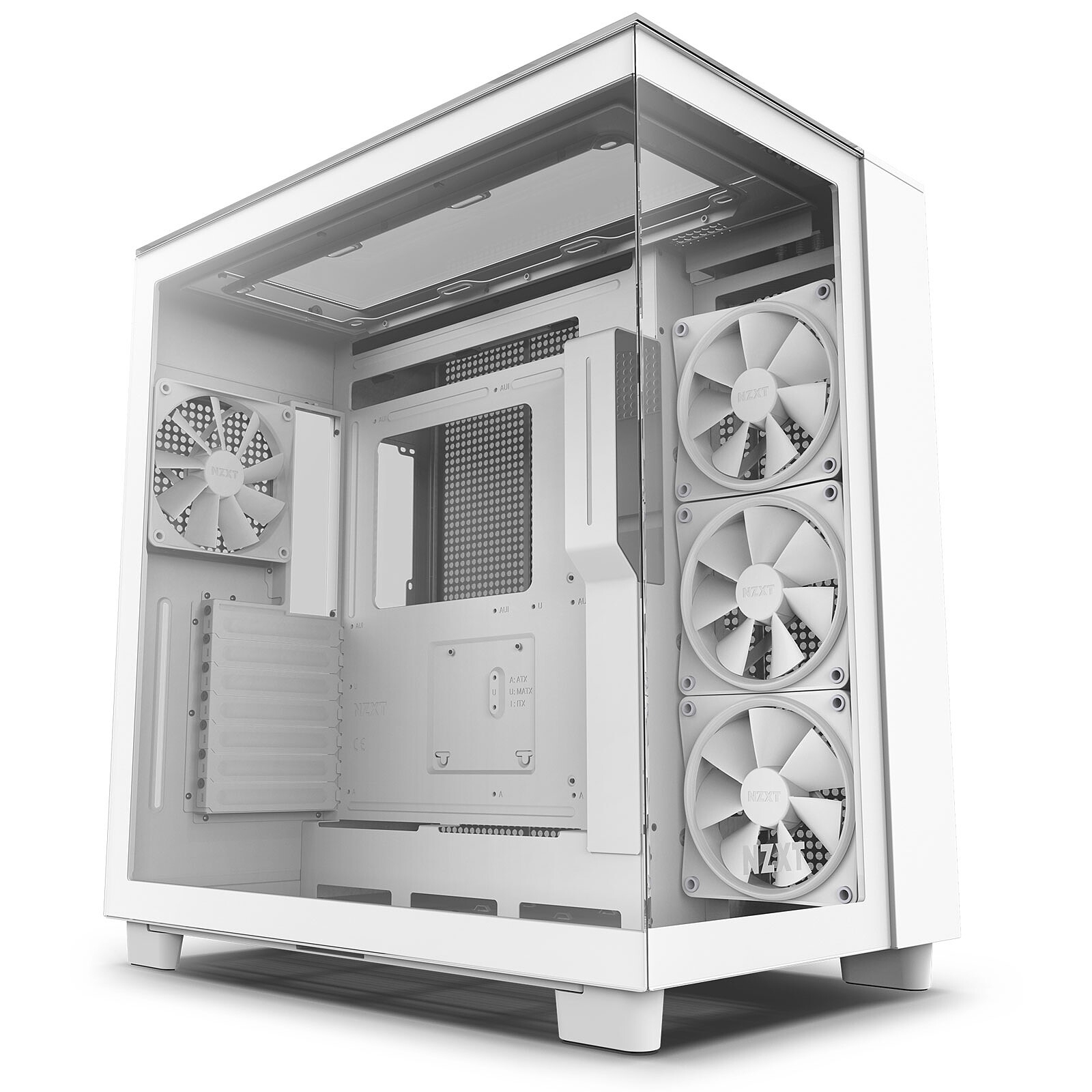 NZXT H9 Elite White, Blanc, format ATX étendu, livré avec 4 ventilateurs blancs (non RGB).