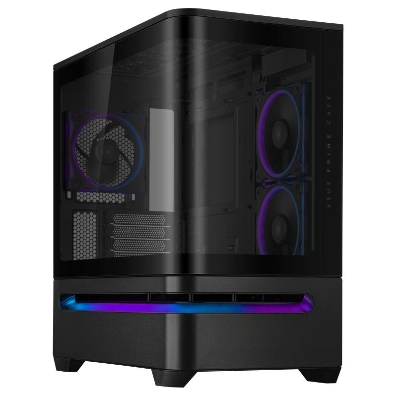 ASUS PRIME AP202 TG ARGB BLACK, format Micro ATX, fourni avec 3 ventilateurs RGB 120 mm.