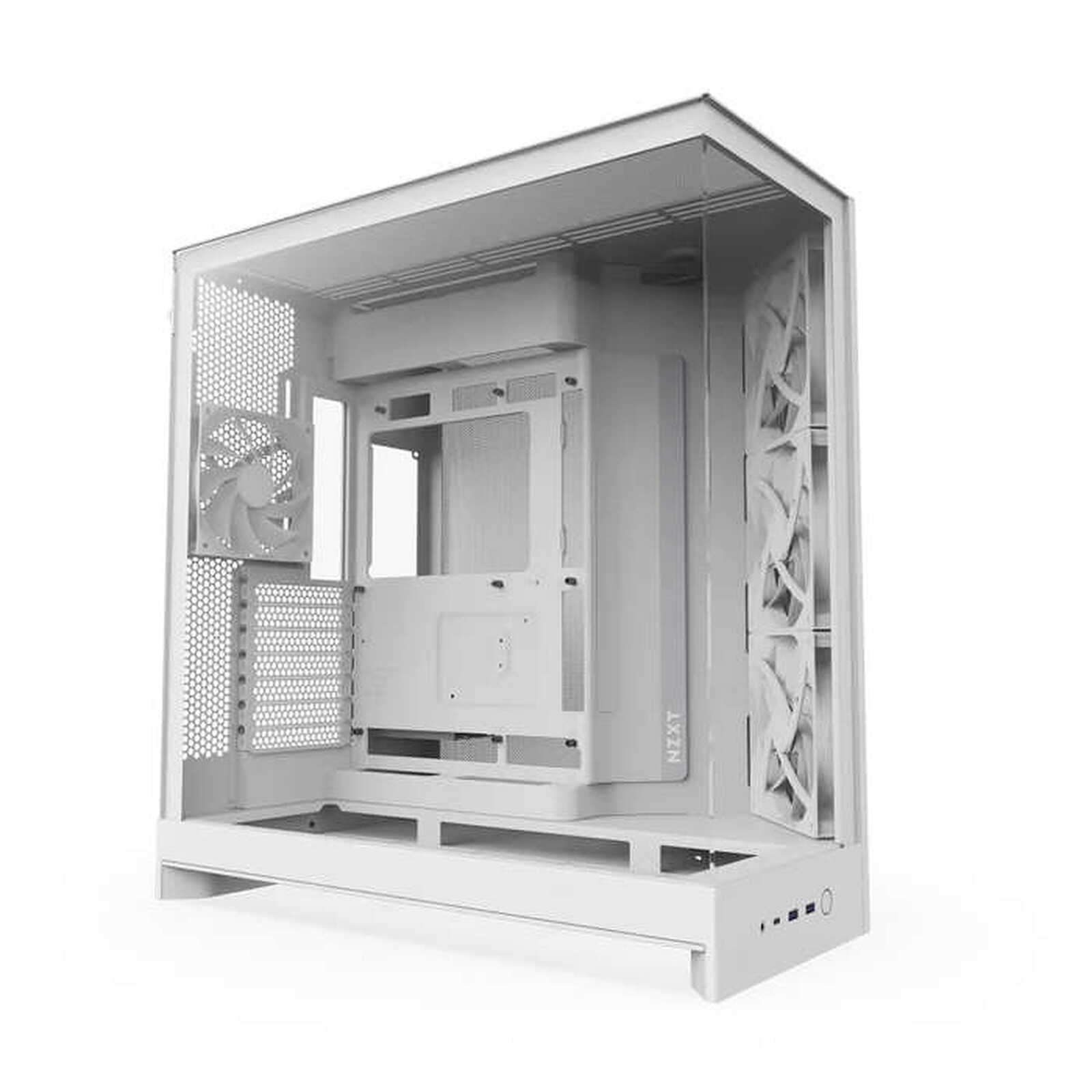 NZXT H9 Flow White, Blanc, Format ATX, Fenêtre latérale et façade en verre, fourni avec 4 ventilateurs blancs non RGB.