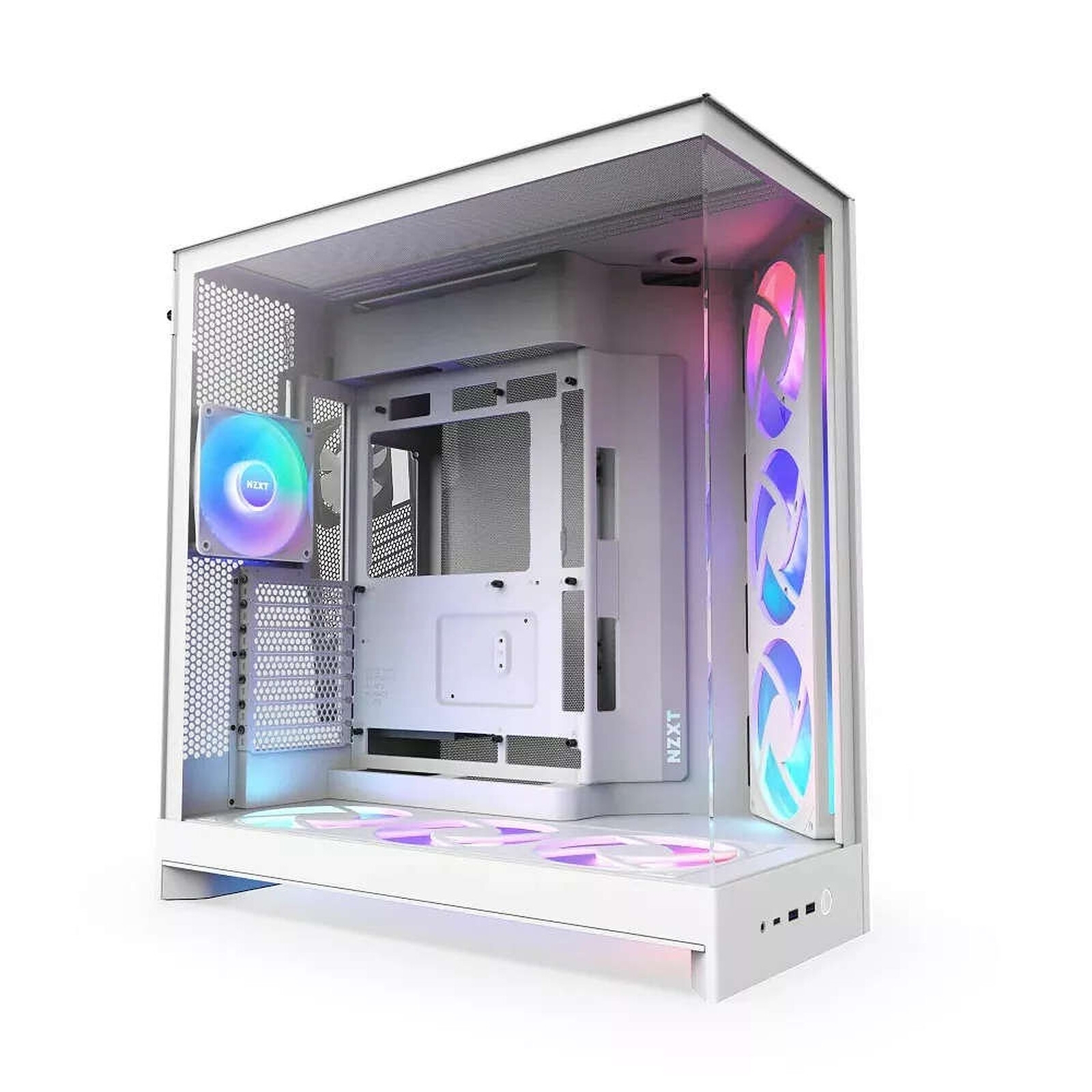 NZXT H9 Flow RGB  All White, Format ATX, fourni avec 4 ventilateurs RGB 120mm.