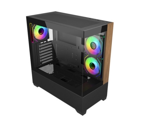 COOLER MASTER Elite 690 Wood Black, format ATX, fourni avec 3 ventilateurs RGB.