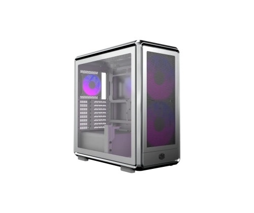 COOLER MASTER MasterFrame 600 Mesh Silver ARGB, couleur argent, format ATX, fourni avec 2 ventilateurs RGB 200mm (avant) et 1 ventilateur RGB 120mm (arrière).