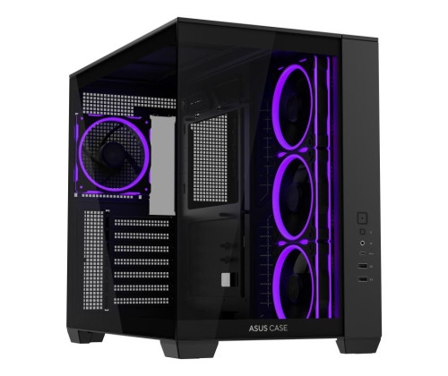 ASUS A32 PLUS TG ARGB BLACK, format ATX, porte vitrée, fourni avec 4 ventilateurs RGB.