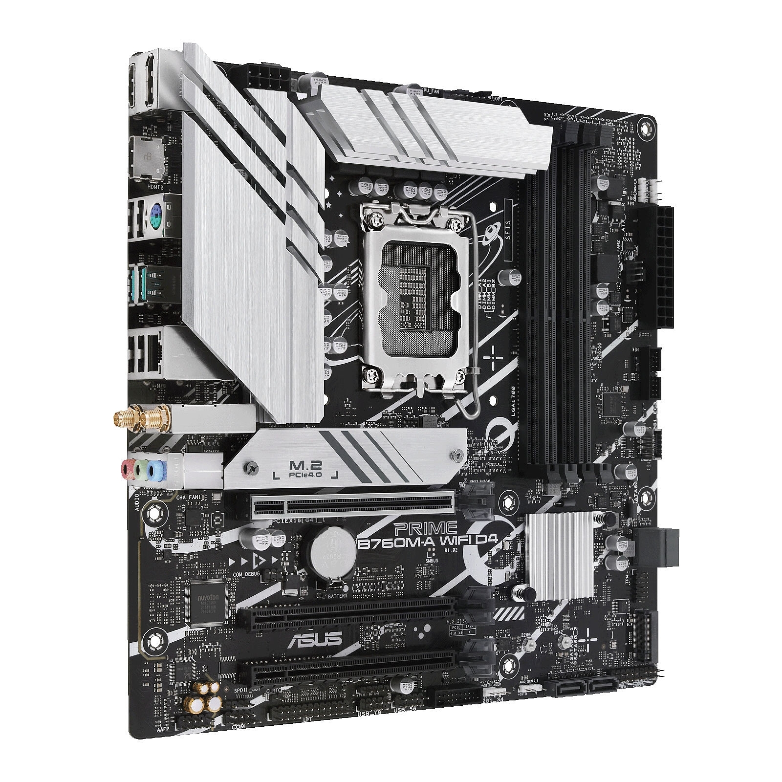 ASUS PRIME B760M-A WIFI D4, Format Micro ATX, Socket LGA 1700, 4 x DDR4, 2 x M2nvme, 4 x SATA, Wi-Fi 6 AX/Bluetooth 5.2.
