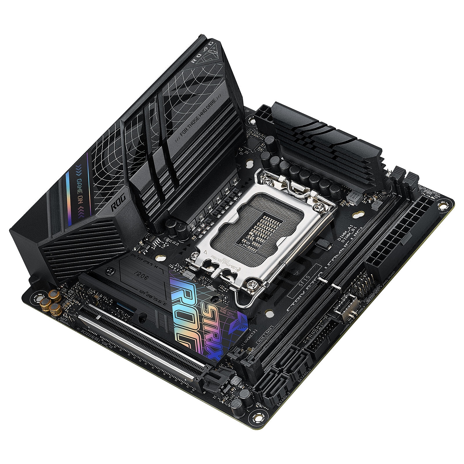 ASUS ROG STRIX B760-I GAMING WIFI, Format Mini ITX, Socket LGA 1700, 2 x DDR5, 1 x M2nvme, Wifi 6E, Bluetooth 5.3.