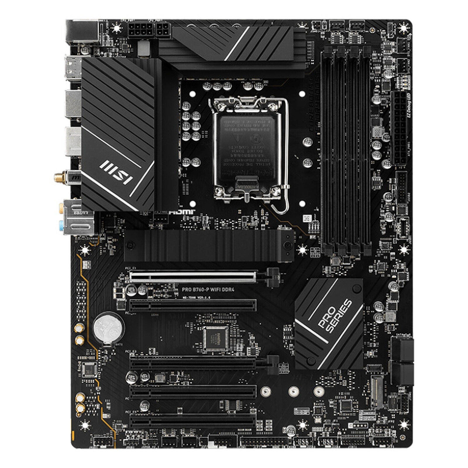 MSI PRO B760-P WIFI DDR4, Format ATX, Socket LGA 1700, 4 x DDR4, 2 x M2nvme, 4 x SATA, USB-C, Wifi 6E, Bluetooth 5.3.