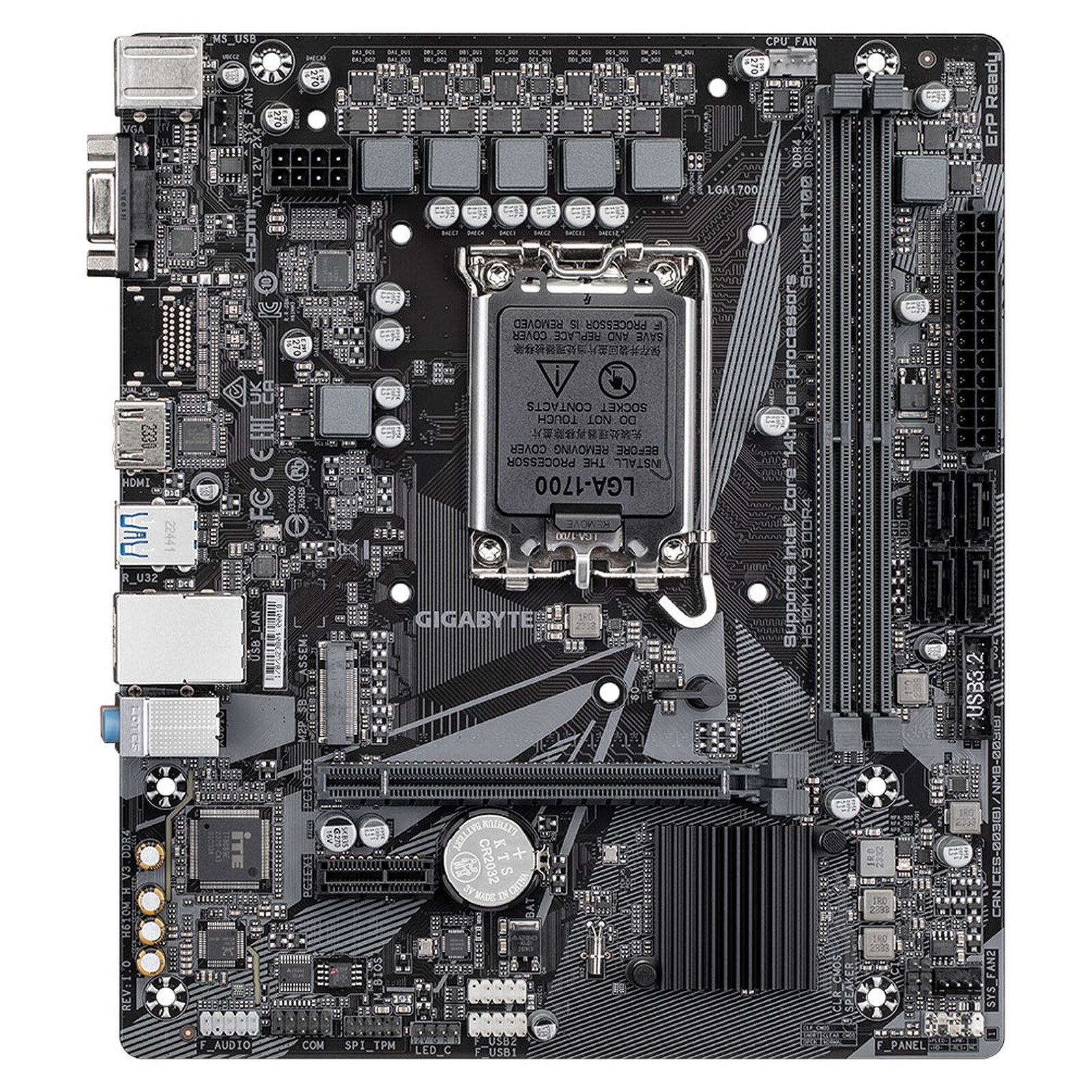 GIGABYTE H610M H V3 DDR4, Format Micro-ATX, Socket LGA 1700, 2 x DDR4, 1 x M2nvme, 4 x SATA.