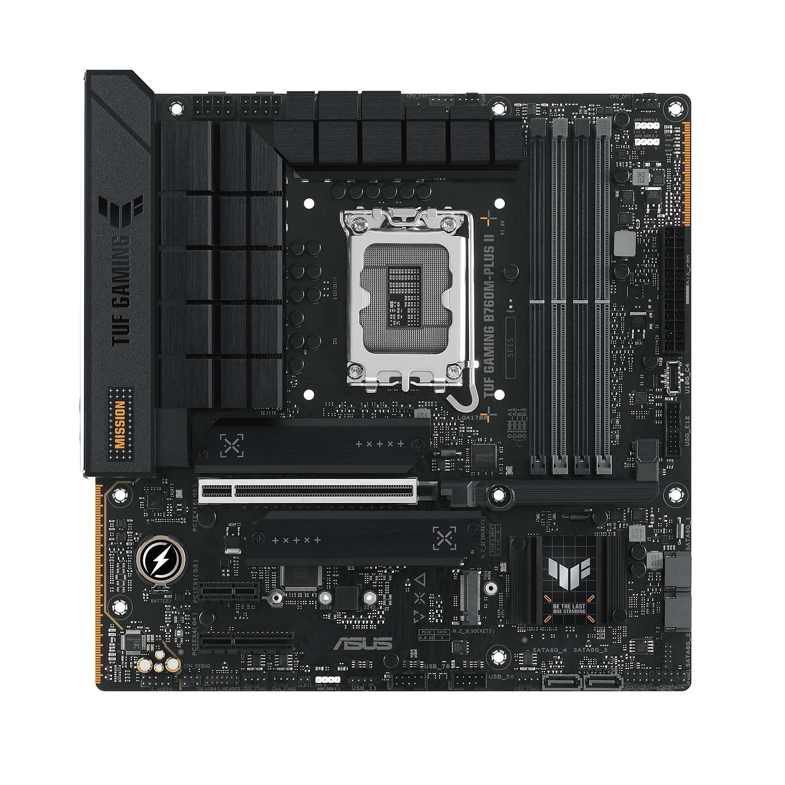 ASUS TUF GAMING B760M-PLUS II, Format Micro-ATX, Socket LGA 1700, 4 x DDR5, 3 x M2nvme, 4 x SATA, USB-C.