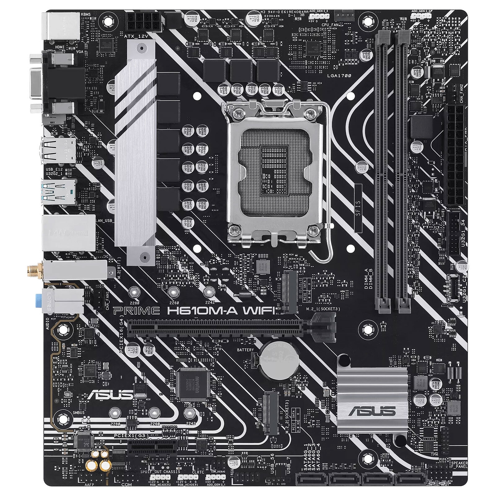ASUS PRIME H610M-A WIFI, Format Micro-ATX, Socket LGA 1700, 2 x DDR5, 2 x M2nvme, 4 x SATA, USB-C interne, Wifi 5, Bluetooth 5.0.