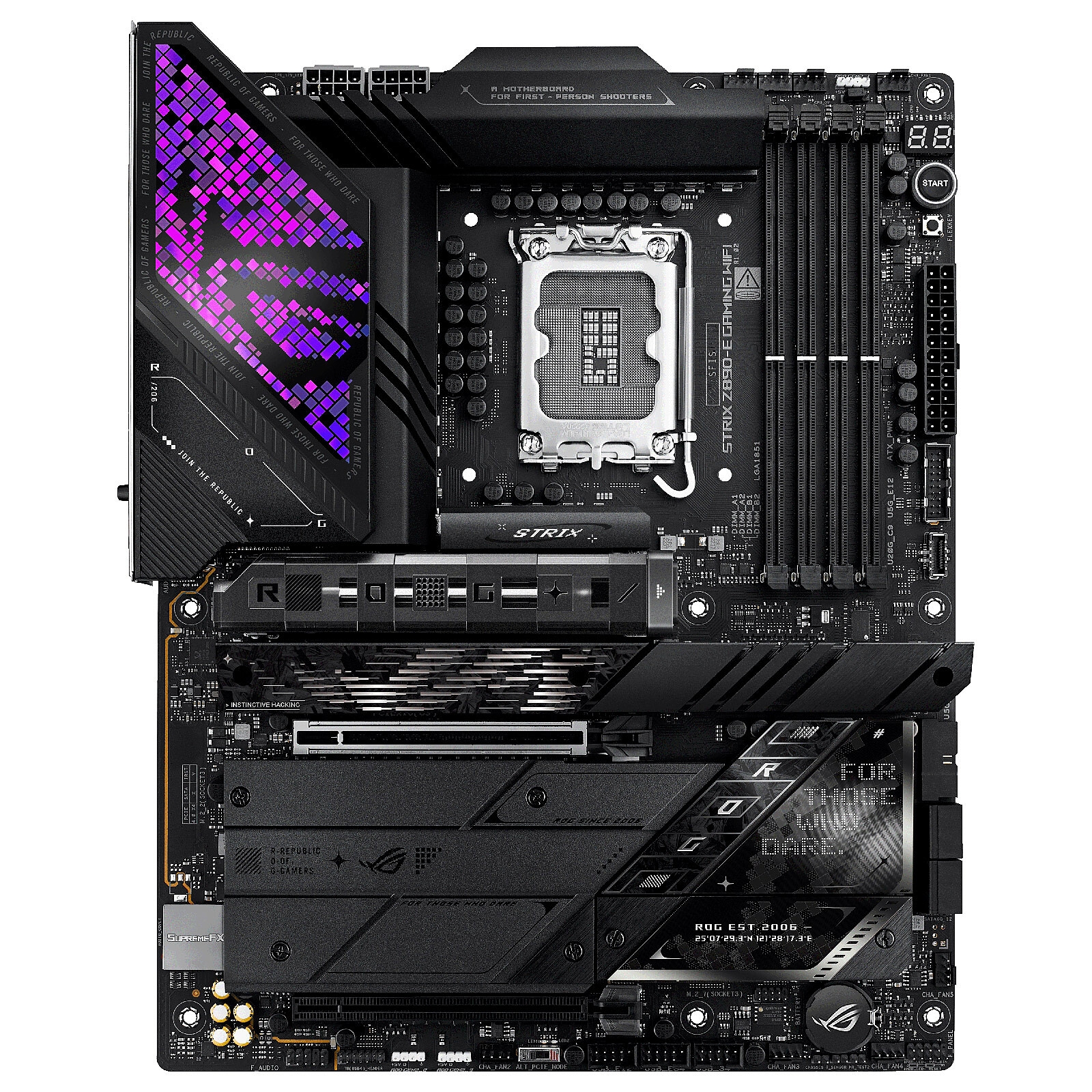 ASUS ROG STRIX Z890-E GAMING WIFI, Format ATX, Socket LGA 1851, 4xDDR5, 3xM.2 PCI-E 5.0 4x, Lan 5 Gbe, Wifi 7 / Bluetooth 5.4.
