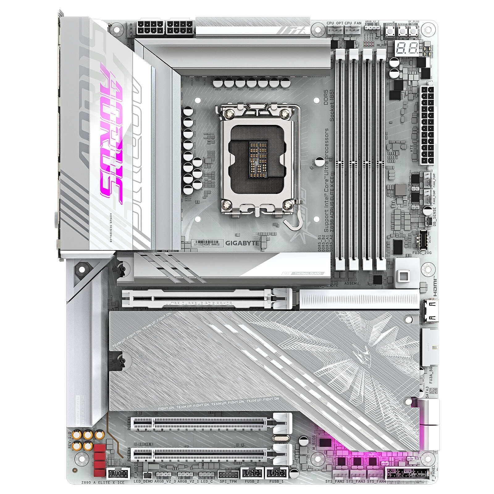 GIGABYTE Z890 AORUS ELITE X ICE, Blanche, Format ATX, Socket LGA1851, 4 x DDR5, 5 x M2 nvme, Wifi 7 et Bluetooth 5.4.