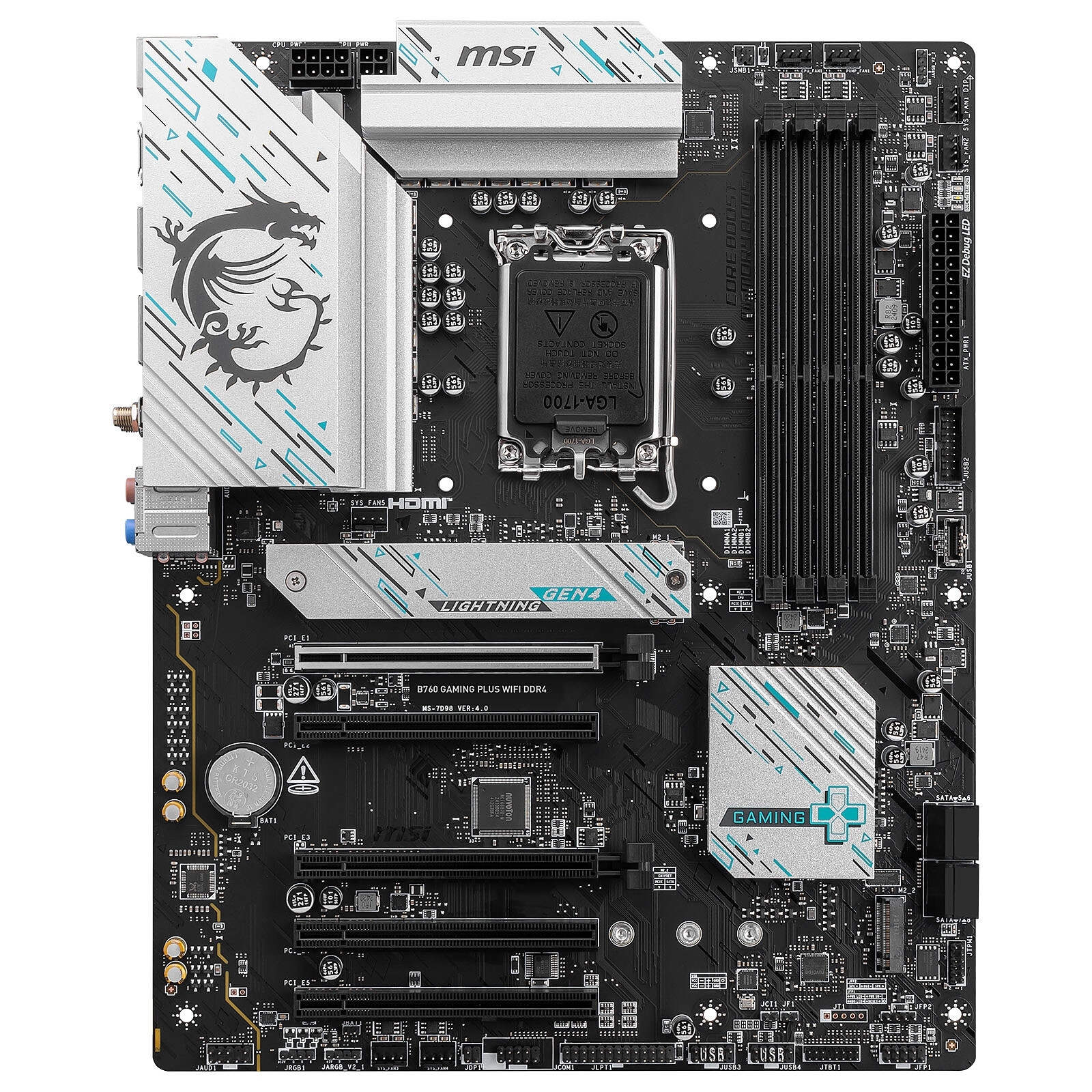 MSI B760 GAMING PLUS WIFI DDR4, Format ATX, Socket LGA 1700, 4 x DDR4, 2 x M2nvme, 4 x SATA, USB-C, Wifi 6E, Bluetooth 5.3.