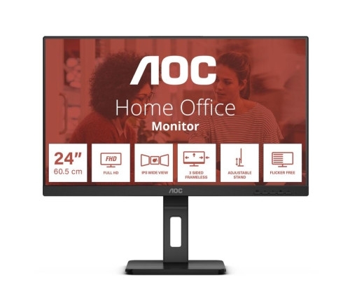 AOC E3 24E3QAF, 24'' FullHD, Pivot, IPS 75hz, 4ms, Pied réglable, HDMI / DP / VGA, Son, Pivot.