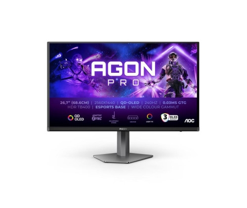 AOC AGON PRO AG276QZD2, moniteur 27'' QD-OLED 2560 x 1440, 240hz, 0.03ms, Pivot, 2xHDMI / 2x DisplayPort, Son, Hub USB.
