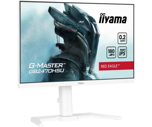iiyama G-MASTER GB2470HSU-W6, blanc, 24'' FullHD, IPS, 180hz, 0.2ms, Pied réglable, HDMI / DP / USB / Son, Pivot.