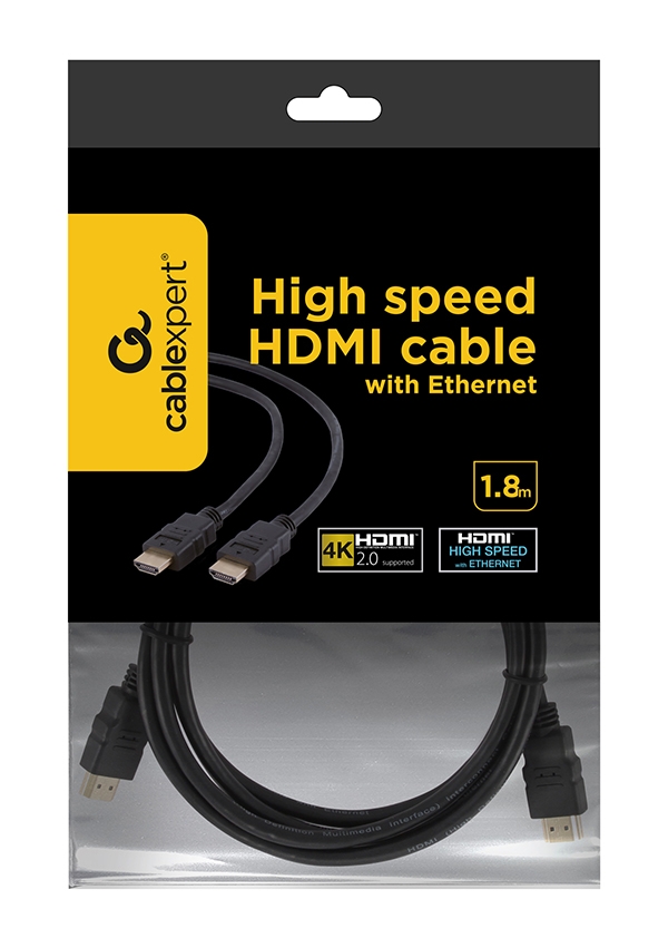 High speed HDMI cable with Ethernet, 1.8 m, 4K 60Hz.