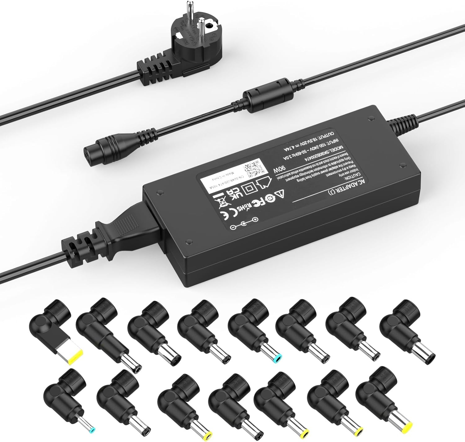 CHARGEUR 90W PC PORTABLE, multi embouts pour la plupart des ordinateurs portables (sauf USB-C).