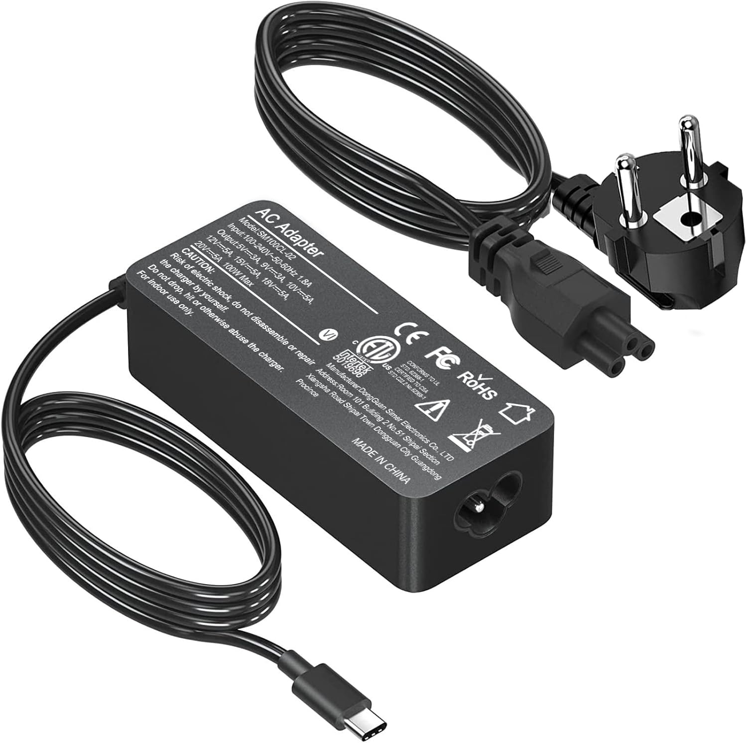 CHARGEUR USB-C 100W Pour ordinateurs PC Portables, MacBook, Smartphones...