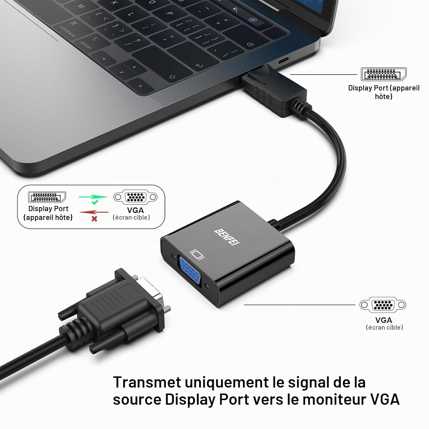 Aucune photo du produit BENFEI Adaptateur DisplayPort vers VGA plaqué Or DP vers VGA (mâle vers Femelle)